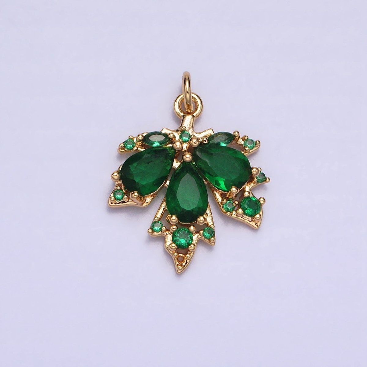 Red, Green Autumn Maple Leaf Teardrop Add-On CZ Charm in Gold & Silver | AC600, AC619