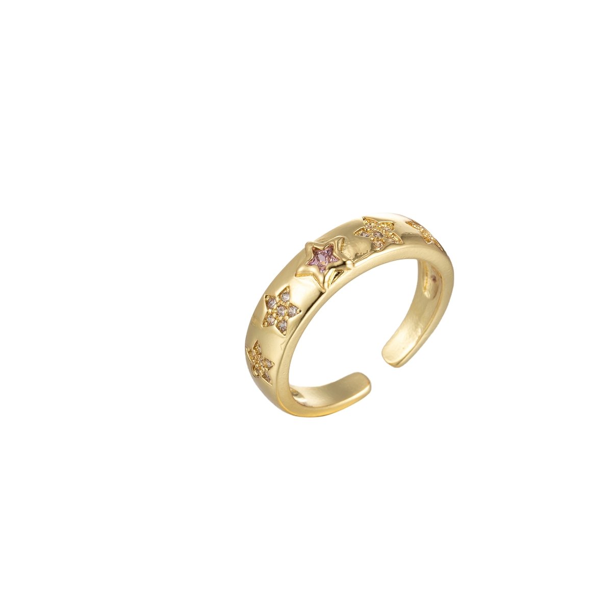 Red, Pink Star CZ Gold Dome Ring Stacking Jewelry | Round Star Celestial Ring Open Adjustable Ring O-906 O-907