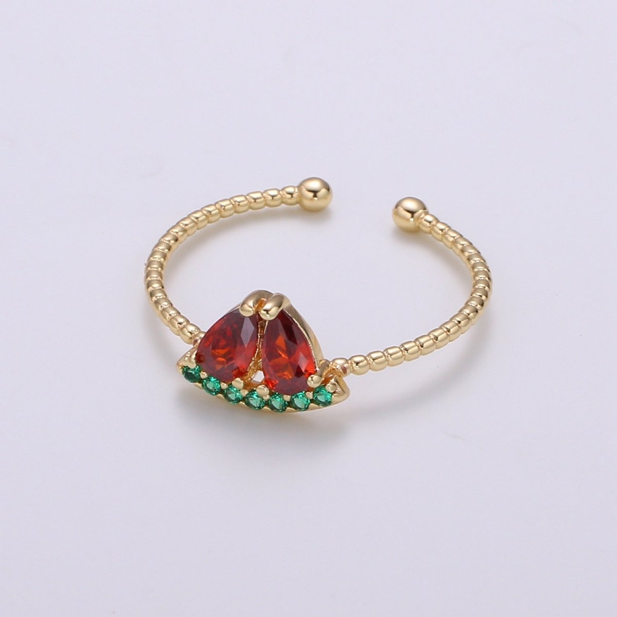 Red Watermelon Gold Filled Adjustable Ring - R493