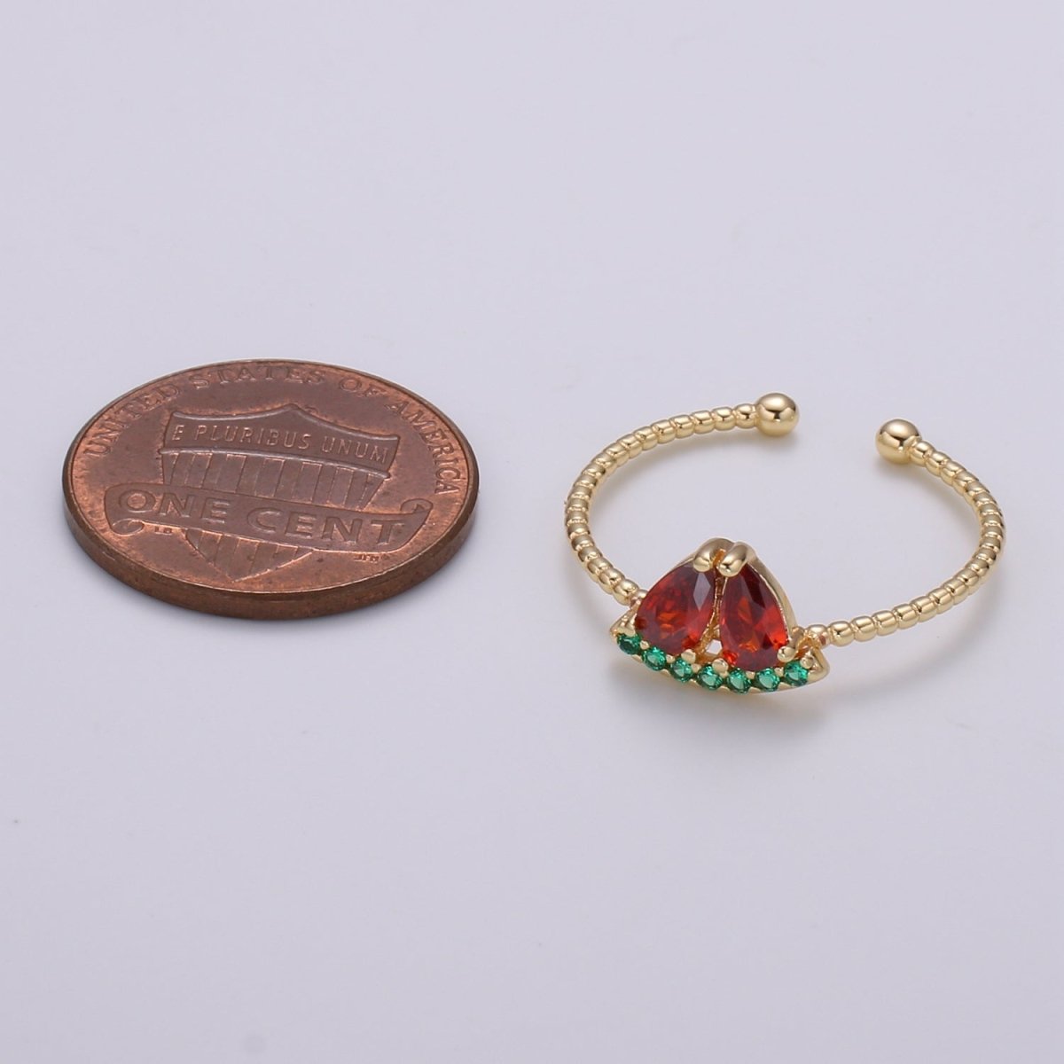 Red Watermelon Gold Filled Adjustable Ring - R493