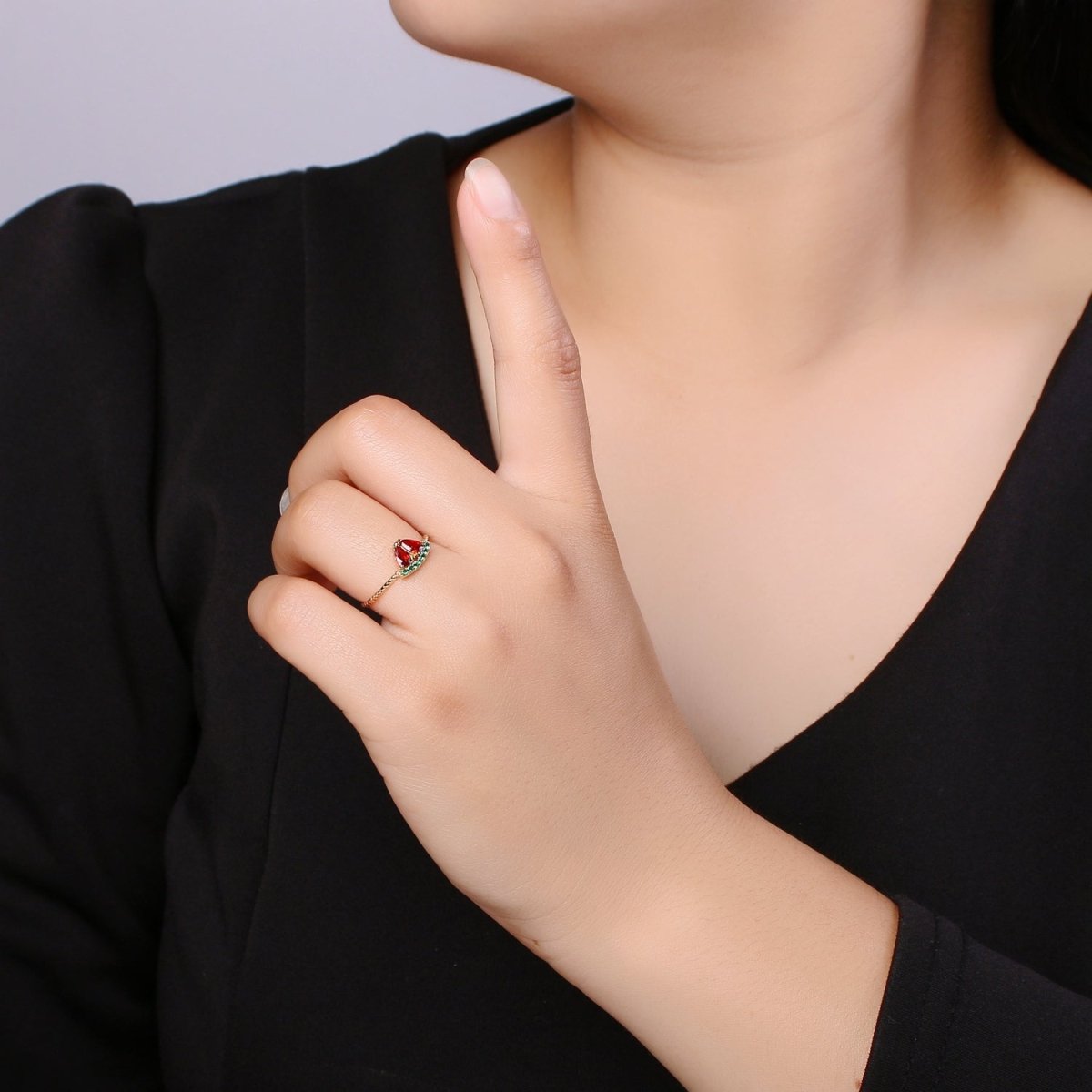 Red Watermelon Gold Filled Adjustable Ring - R493