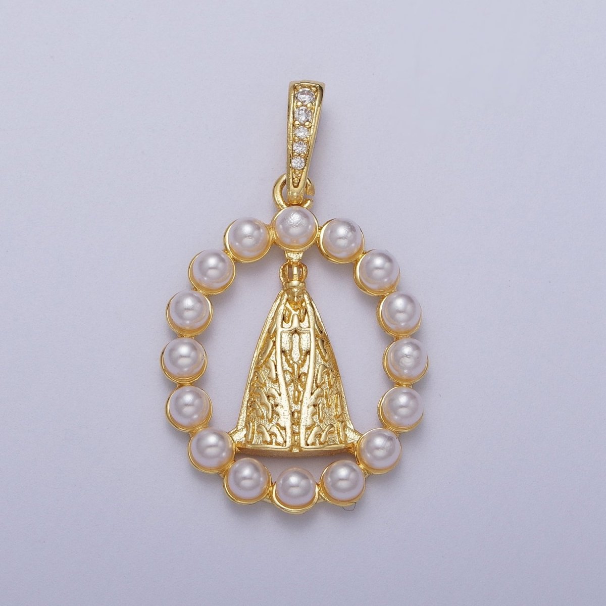 Religious Praying Nossa Senhora Aparecida Round White Pearl Catholic Cape Pendant  I-278