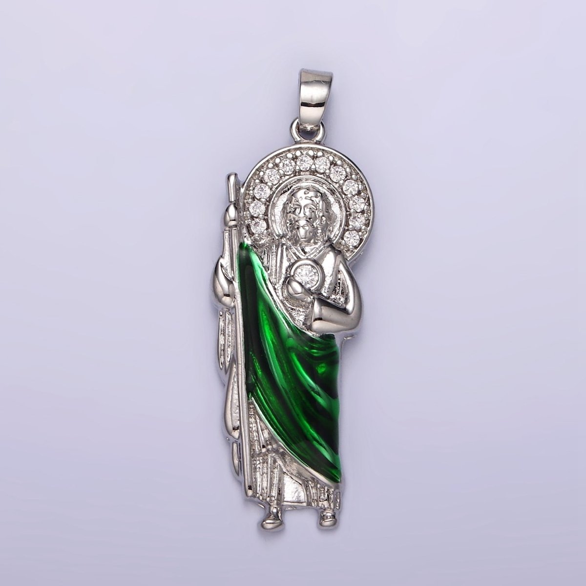Rhodium Plated 45mm, 35mm Saint Jude  Religious Micro Paved CZ Pendant | N1863 N1864
