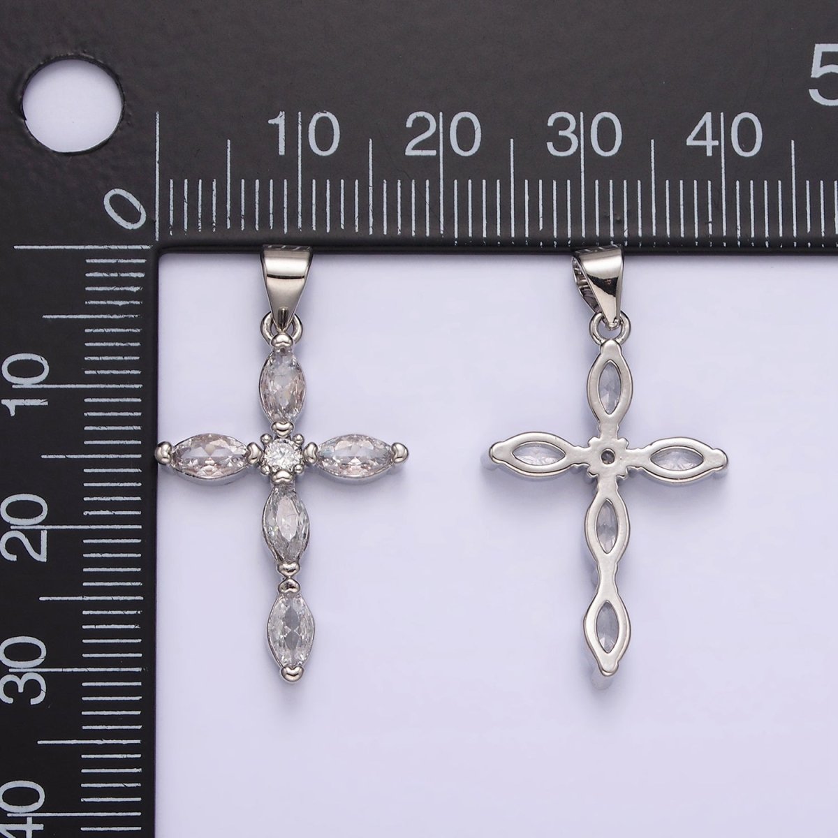 Rhodium Plated Clear Marquise Lined Religious Cross Pendant | AA1103