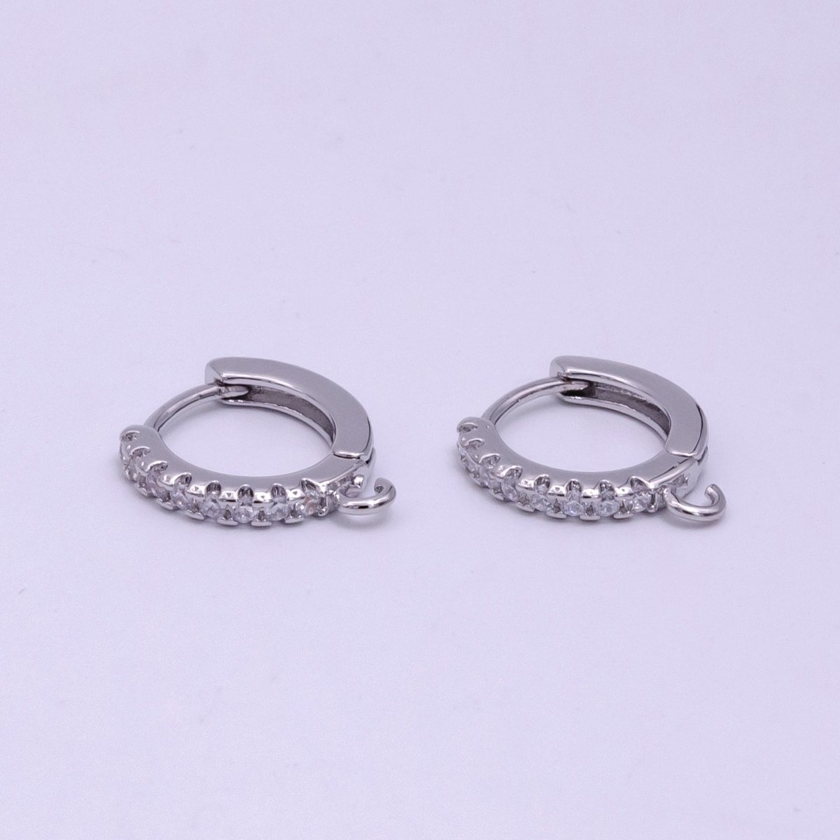 Rhodium Plated Clear Micro Paved CZ Huggie Open Loop Earrings Findings Supply | K028