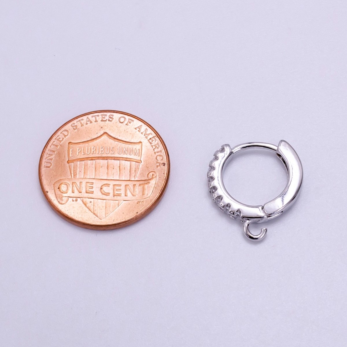Rhodium Plated Clear Micro Paved CZ Huggie Open Loop Earrings Findings Supply | K028