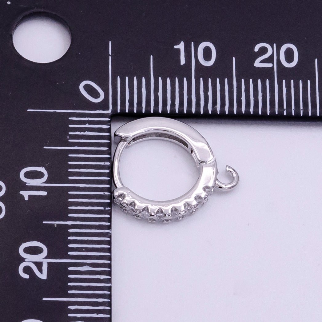 Rhodium Plated Clear Micro Paved CZ Huggie Open Loop Earrings Findings Supply | K028