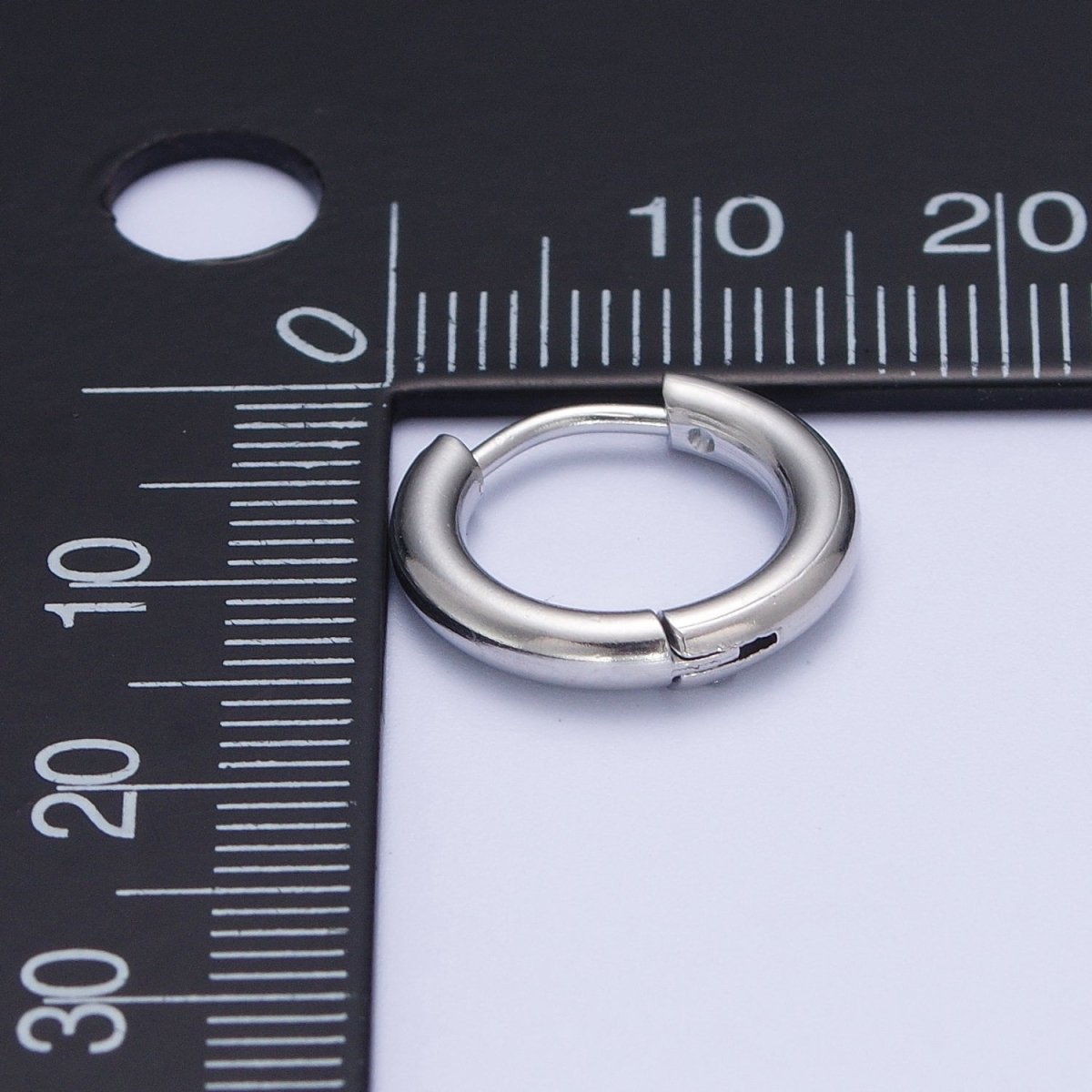 Rhodium Plated Endless Huggie Hoop Minimalist Hypoallergenic Earrings | AE-1035~AE-1039 P-035 P-112 AD-073 P-218