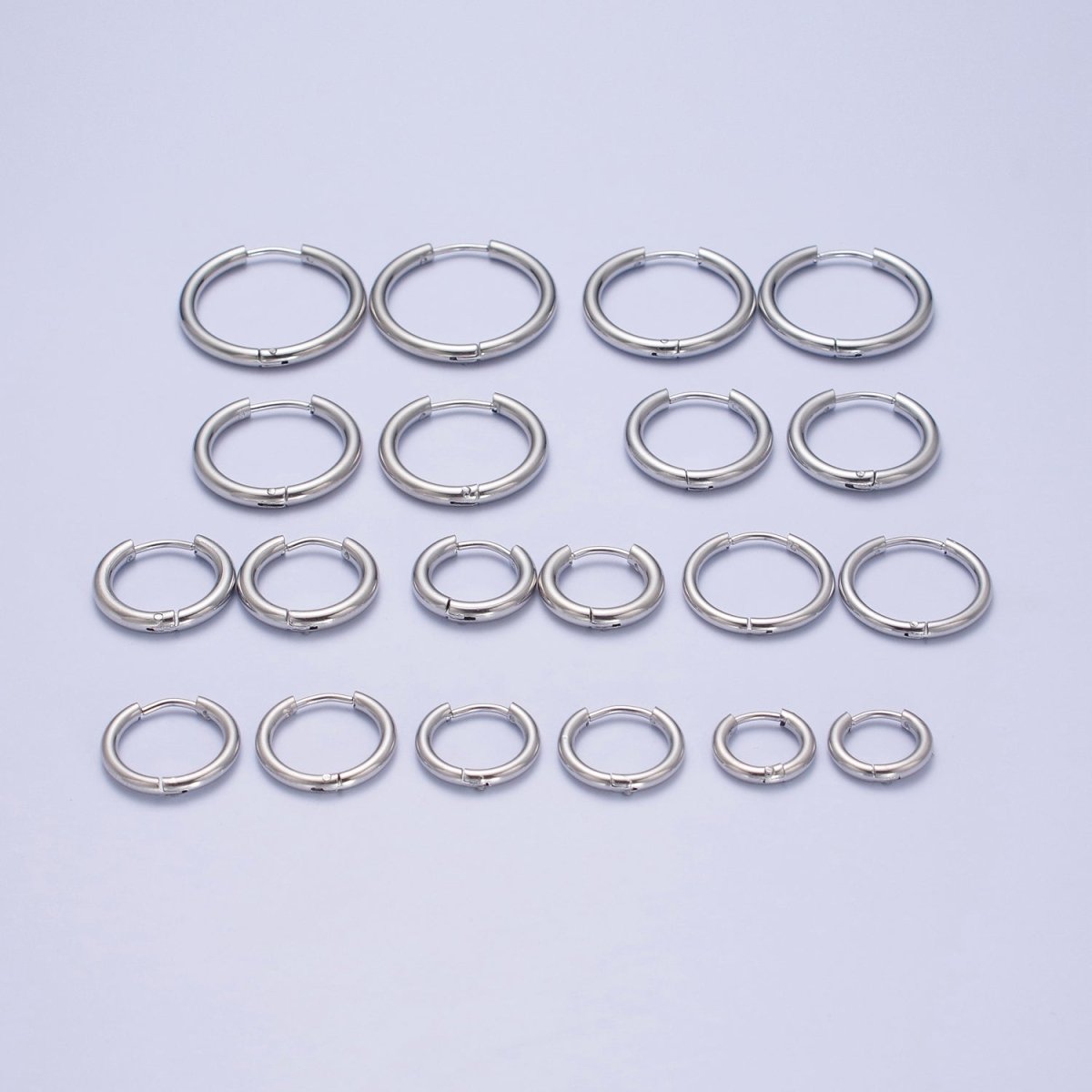 Rhodium Plated Endless Huggie Hoop Minimalist Hypoallergenic Earrings | AE-1035~AE-1039 P-035 P-112 AD-073 P-218
