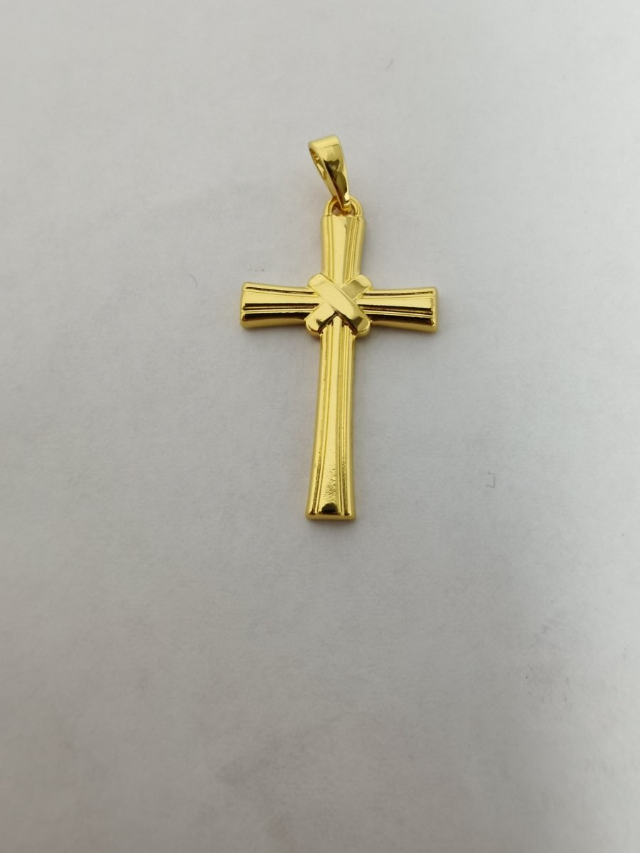 Ribbon Cross Simple Gold Filled Pendants I-721