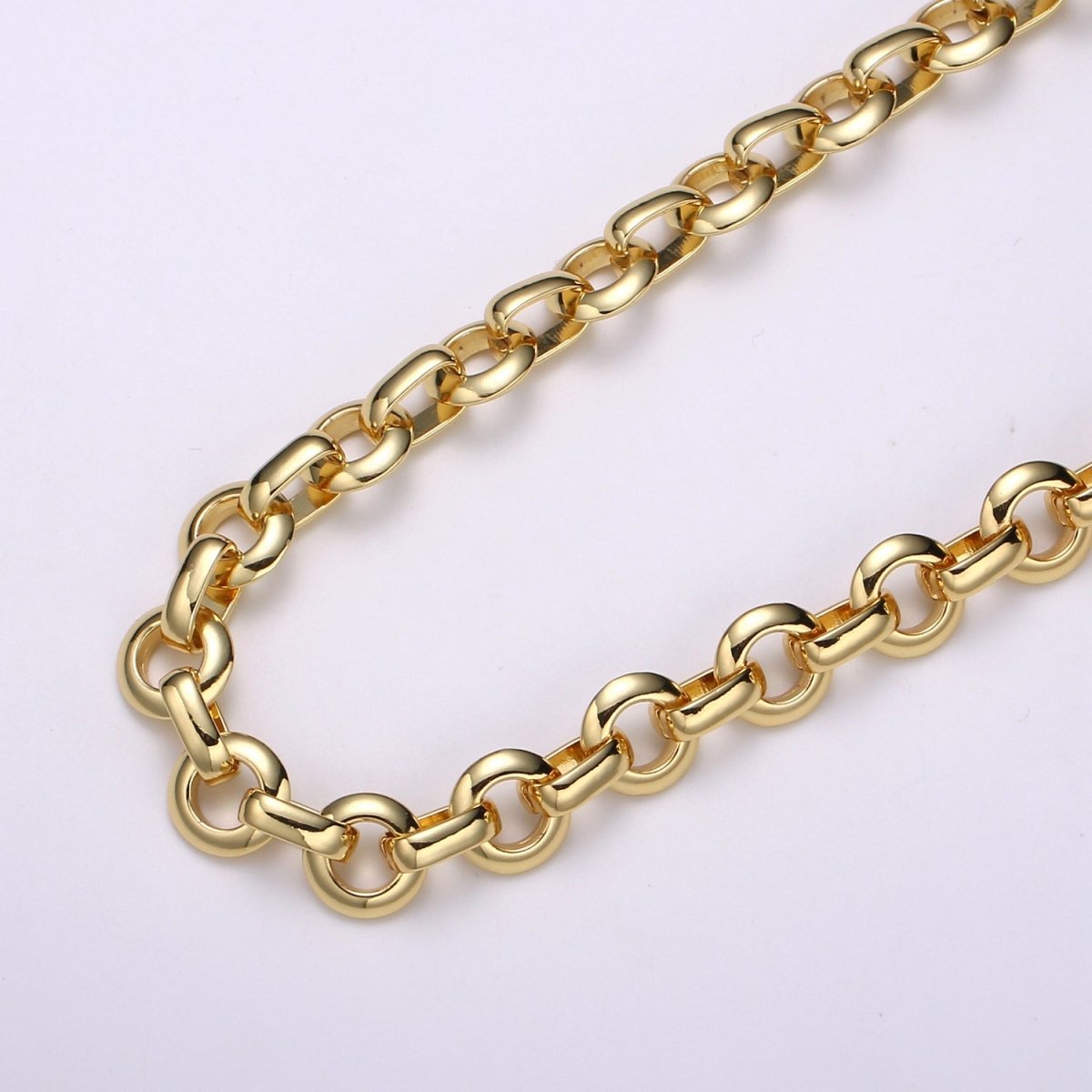 ROLO Chain, 24K Gold Plated by Yard, Fancy Cable Link Chain, Round Chain Link for DIY Craft, Belt Chain, Clip Chain | ROLL-486