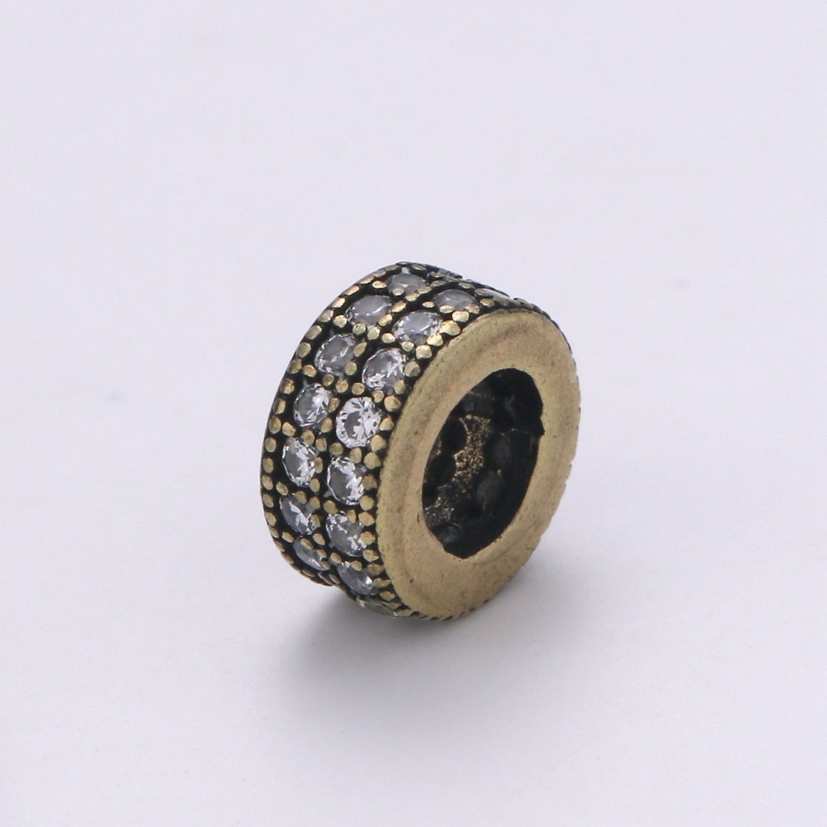 Rondelle Spacer Beads Antique Gold Silver Micro Pave Big Hole Spacer Beads, Sliding Beads Earring Necklace Bracelet, B-529