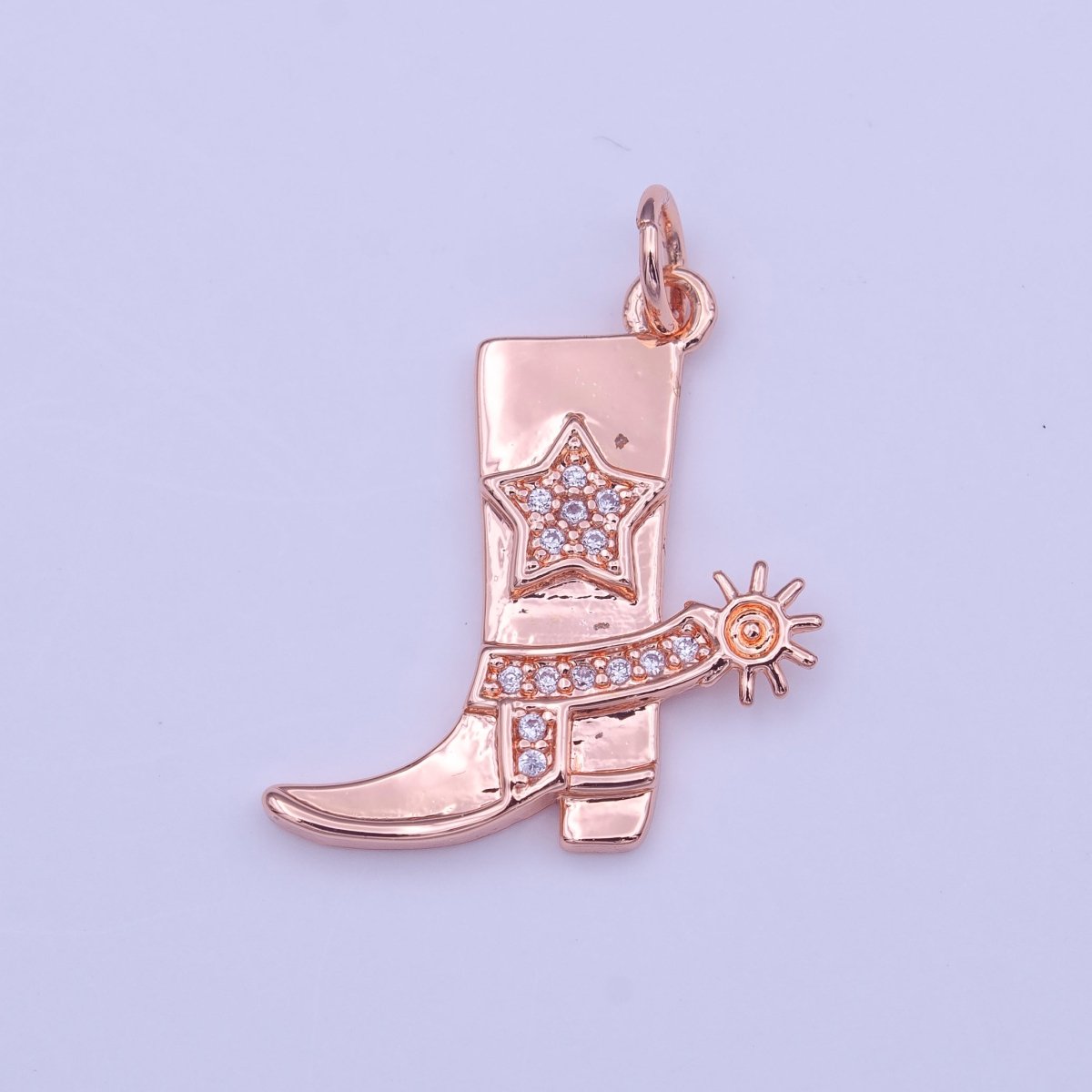 Rose Gold Clear Micro Paved CZ Star Cowboy Boots Charm | C-459