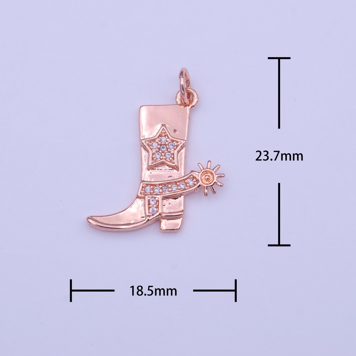 Rose Gold Clear Micro Paved CZ Star Cowboy Boots Charm | C-459