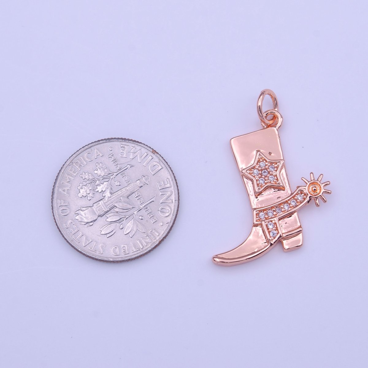 Rose Gold Clear Micro Paved CZ Star Cowboy Boots Charm | C-459