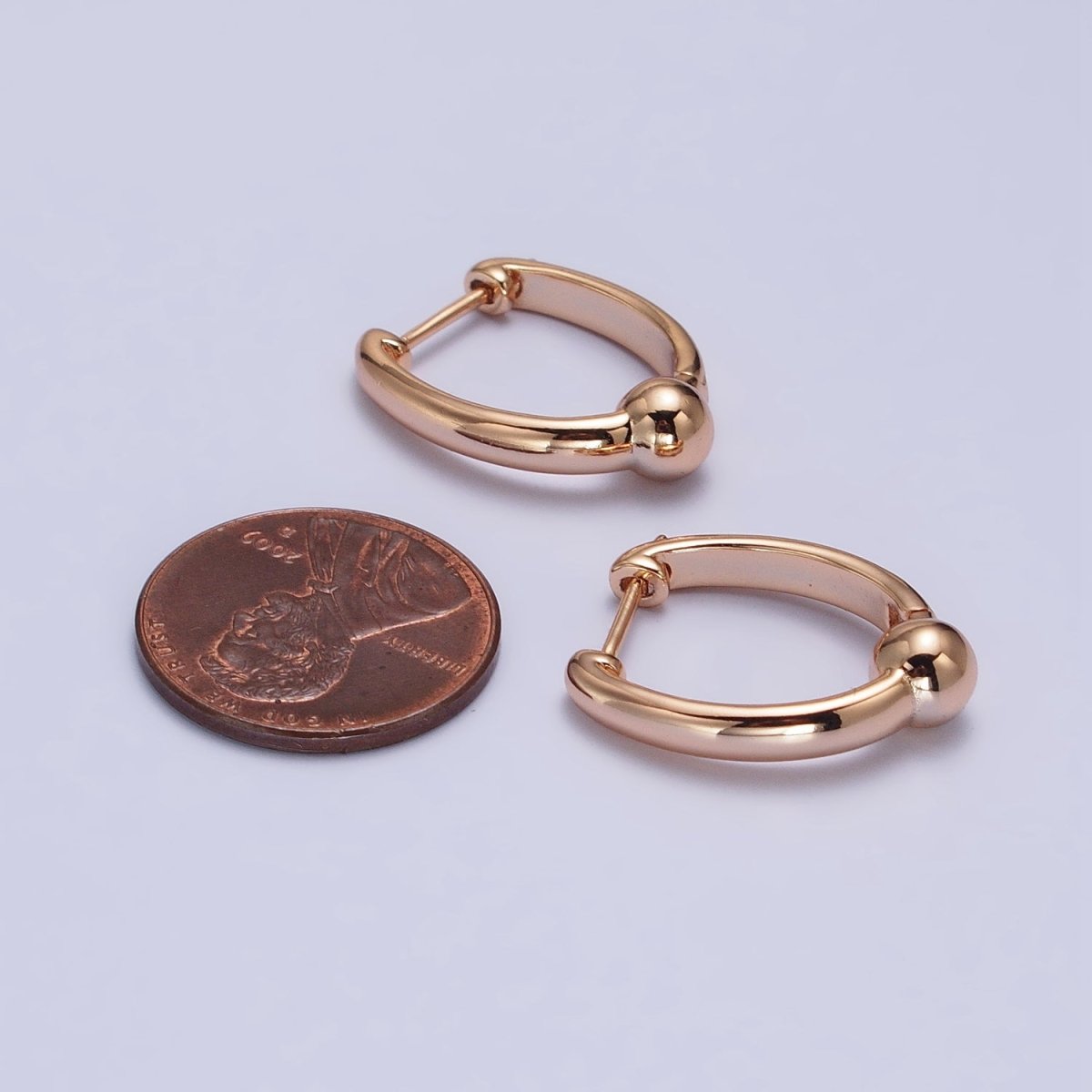 Rose Gold Filled Hoops Earring Minimalist Earring with Small Beads Ball AB1070