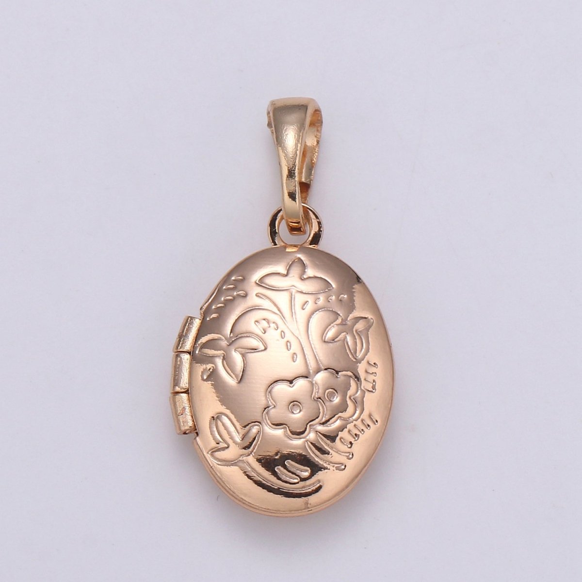 Rose Gold Filled Oval Locket Flower Photo Locket, Minimalist Jewelry, Necklace Pendant for Jewelry Making supply H-127