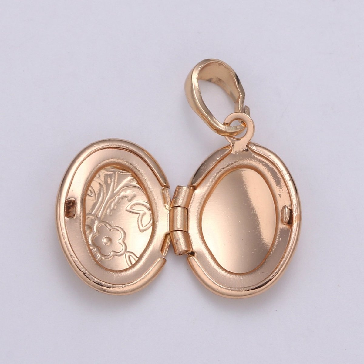 Rose Gold Filled Oval Locket Flower Photo Locket, Minimalist Jewelry, Necklace Pendant for Jewelry Making supply H-127