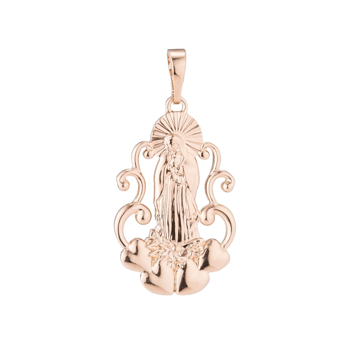 Rose Gold, Heart, Love, Holy Mother Mary, Virgin, Saint, Catholic, Prayer, Necklace Pendant Charm Bead Bails Findings for Jewelry Making H-510