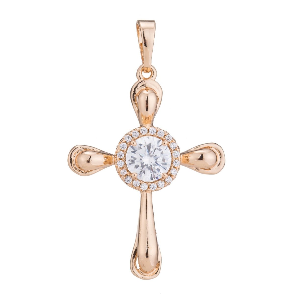 Rose Gold Plated Cross, Jesus, Faith, Hope, Love, Believe, Cubic Zirconia Necklace Pendant Charm Bead Bails Findings for Jewelry Making H-133