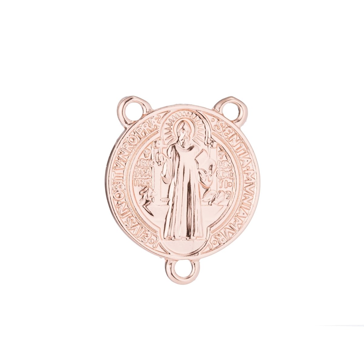 Rose Gold Rosary Centerpiece, Double Sided, Saint, Divine, Cross, Rosary Making Supply, Necklace Pendant, Findings for Jewelry Making F-190