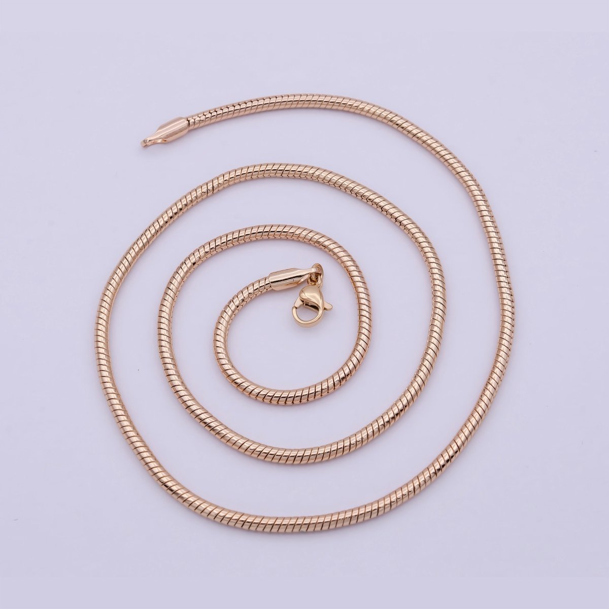 Rose Gold Round Snake Chain Omega Chain Necklace, 18K Gold Filled 2.4mm Width Finished Chain, Layering 19.7 Inch Omega Necklace with Lobster Clasps | WA-823 Clearance Pricing
