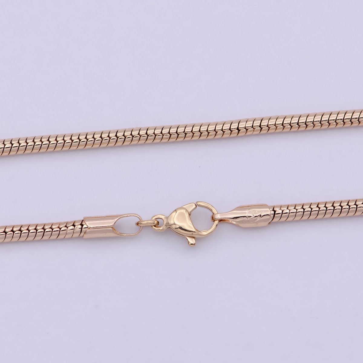 Rose Gold Round Snake Chain Omega Chain Necklace, 18K Gold Filled 2.4mm Width Finished Chain, Layering 19.7 Inch Omega Necklace with Lobster Clasps | WA-823 Clearance Pricing