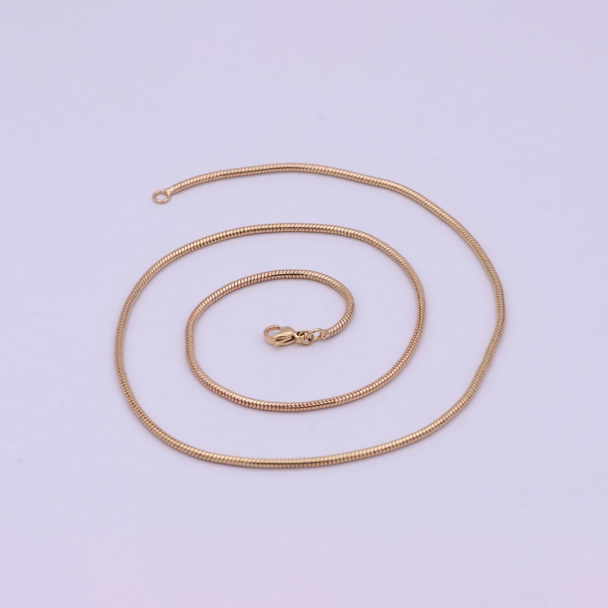 Rose Gold Round Snake Chain Omega Necklace, 18K Gold Filled 1.8mm Width Finished Chain, Layering 19.7 Inch Omega Necklace with Lobster Clasps | WA-618 Clearance Pricing