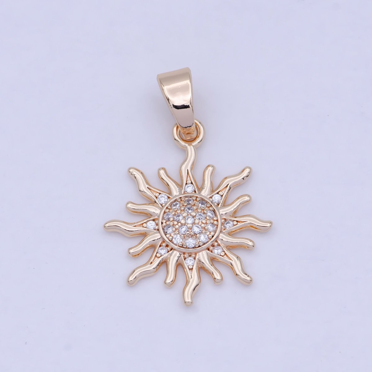 Rose Gold Sun necklace Charm celestial sun cubic zirconia Sunburst pendant cz diamonds X-465
