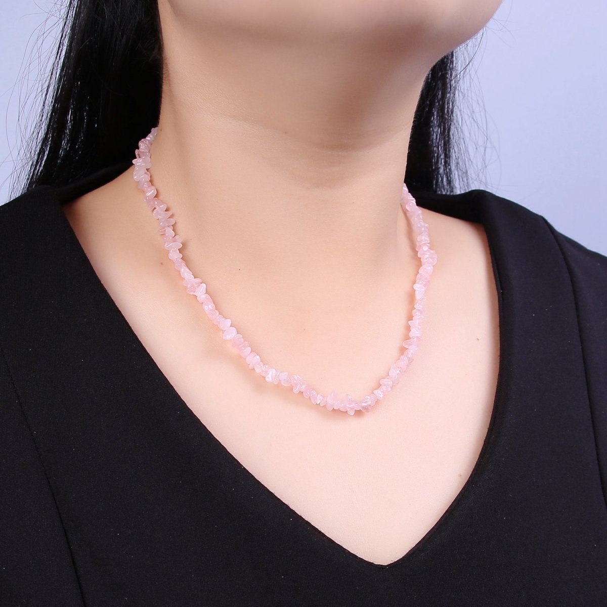 Rose Quartz Beaded Necklace - Chip Necklace Healing Crystals, Gemstone Necklace, Handmade Jewelry, Crystal Necklace | WA-637 Clearance Pricing