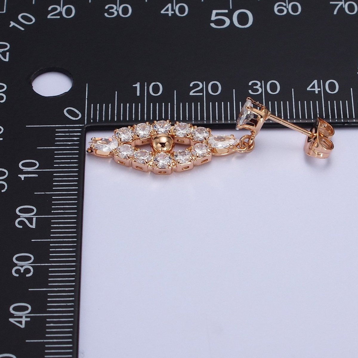 Rosey Gold Dangle Clear Teardrop CZ Cubic Zirconia Stud Earrings | AB302