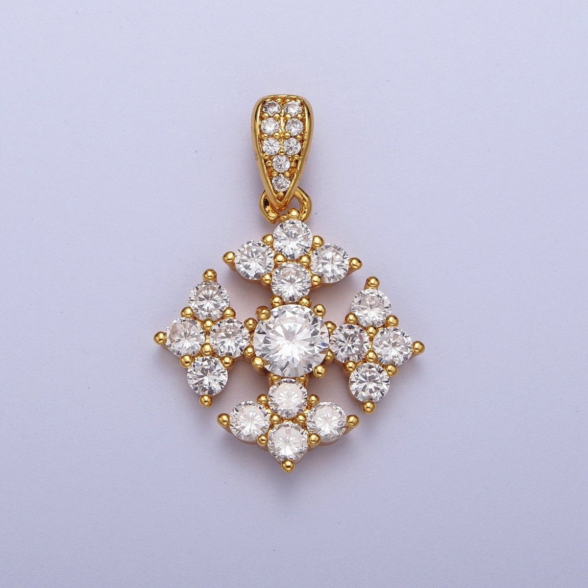 Round Clear Cubic Zirconia Religious Cross Micro Paved Pendant For Jewelry Making | X-679