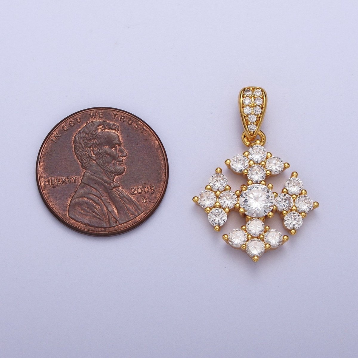Round Clear Cubic Zirconia Religious Cross Micro Paved Pendant For Jewelry Making | X-679
