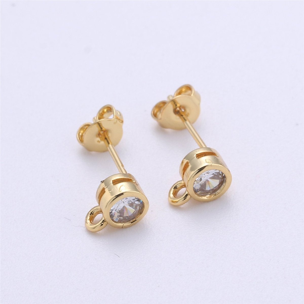 Round Cubic / 14K Gold Filled Earring with CZ Stud Earring 4mm Diameter with open link for charm K-323 K-324