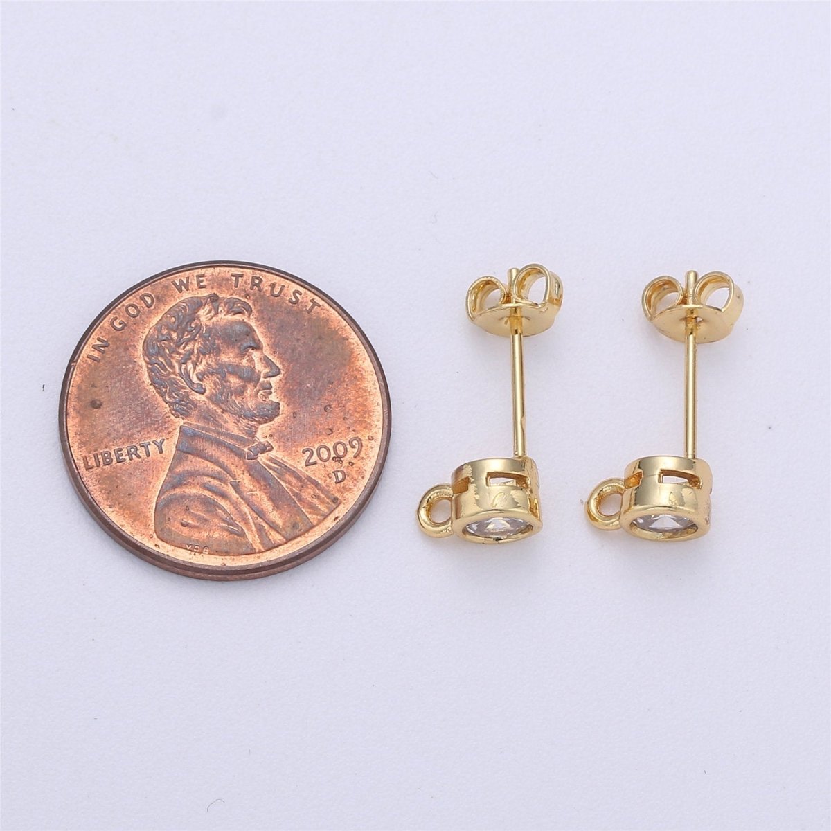 Round Cubic / 14K Gold Filled Earring with CZ Stud Earring 4mm Diameter with open link for charm K-323 K-324