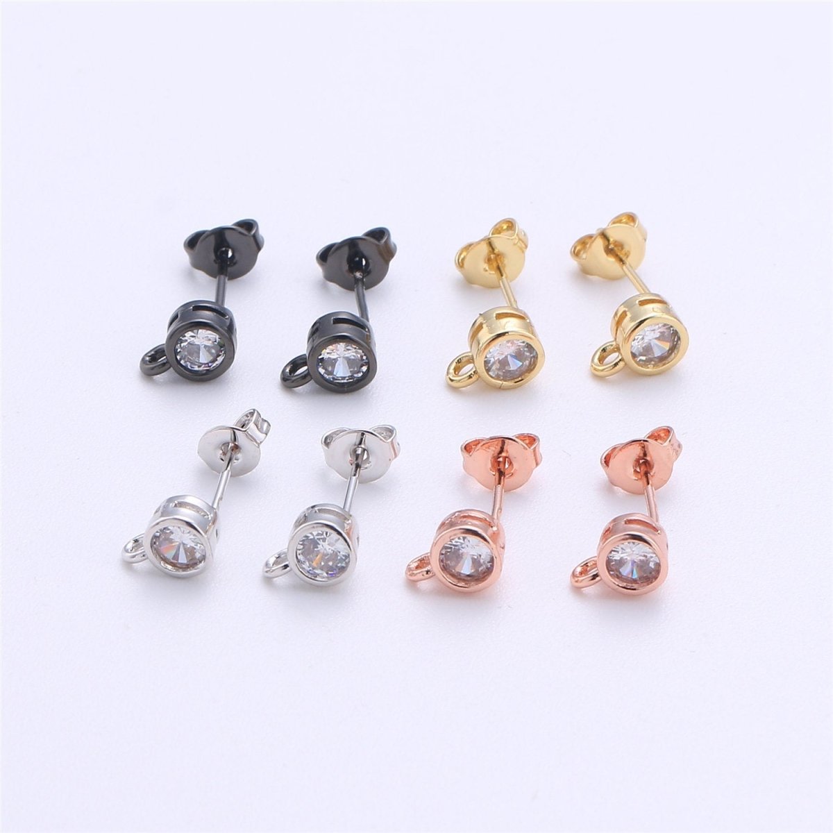 Round Cubic / 14K Gold Filled Earring with CZ Stud Earring 4mm Diameter with open link for charm K-323 K-324