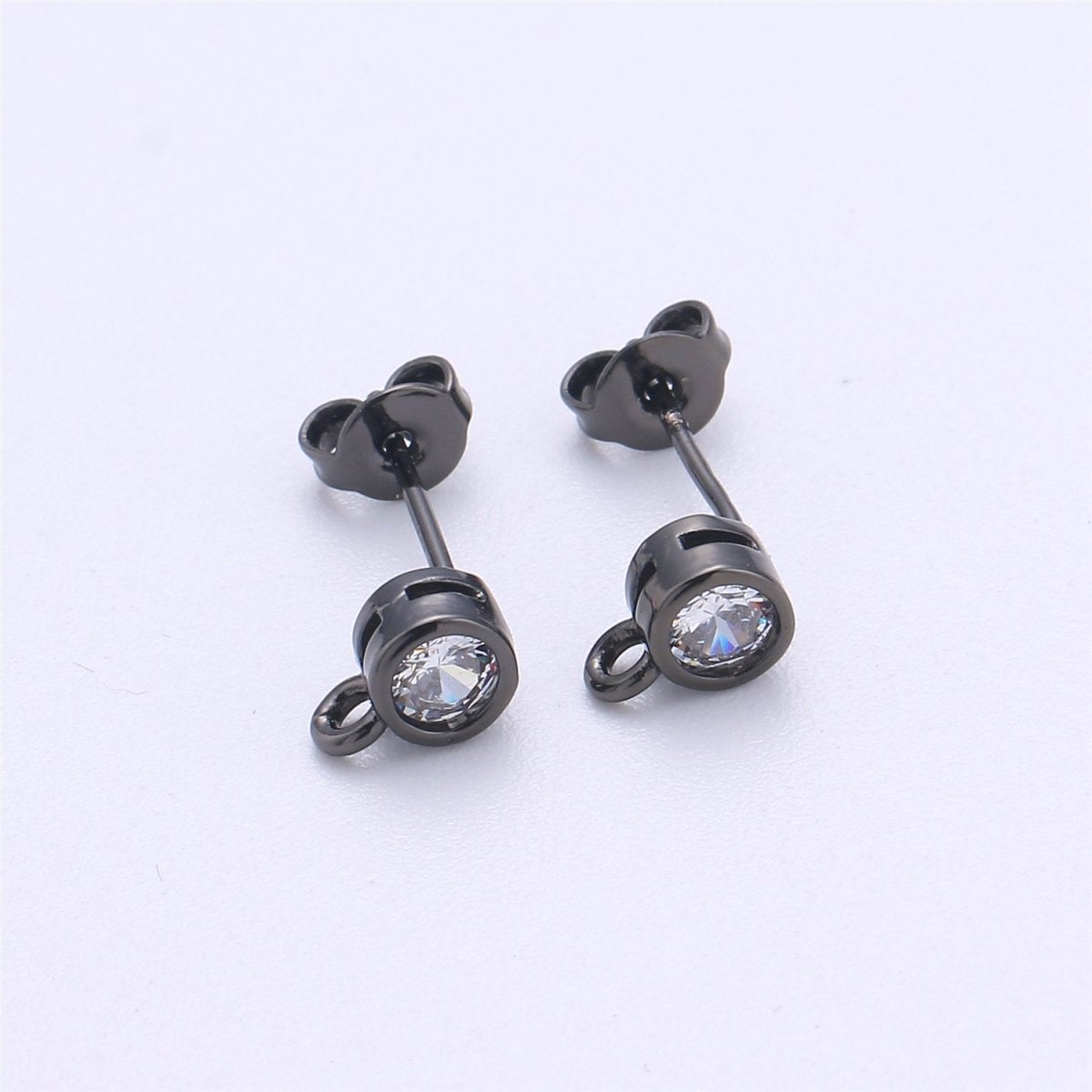 Round Cubic / 14K Gold Filled Earring with CZ Stud Earring 4mm Diameter with open link for charm K-323 K-324