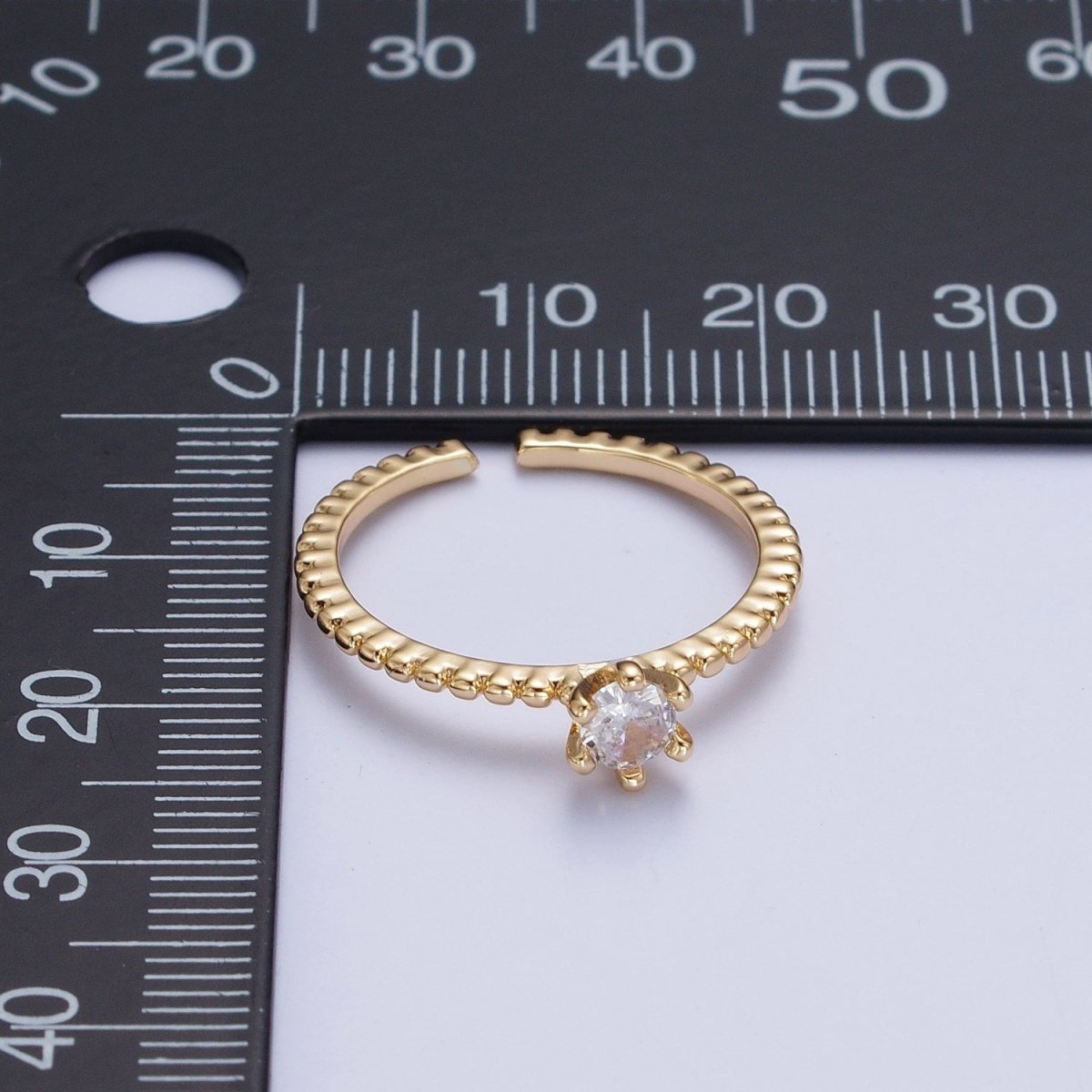 Round Cubic Zirconia Stone Beaded Adjustable Promise Ring | S-271
