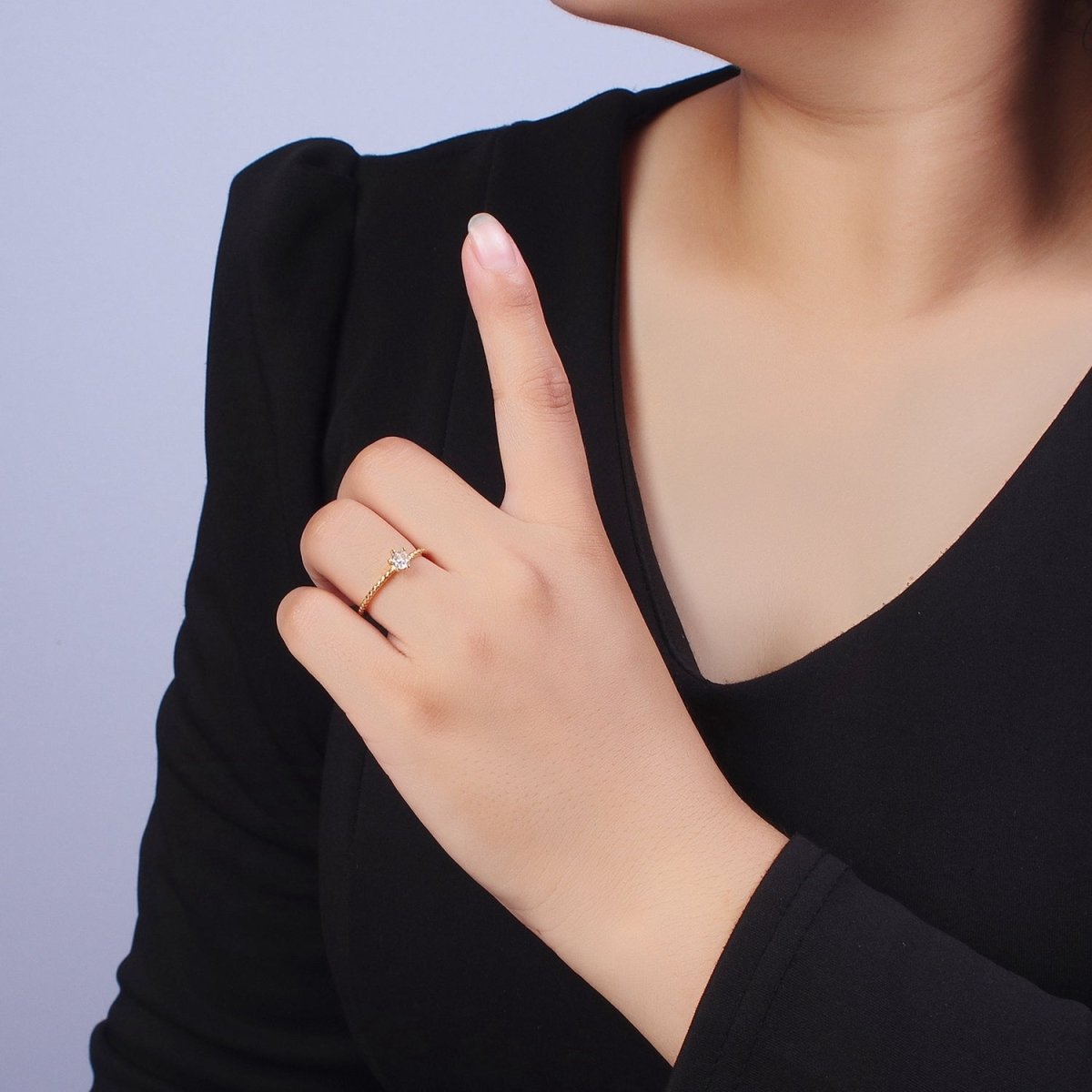 Round Cubic Zirconia Stone Beaded Adjustable Promise Ring | S-271