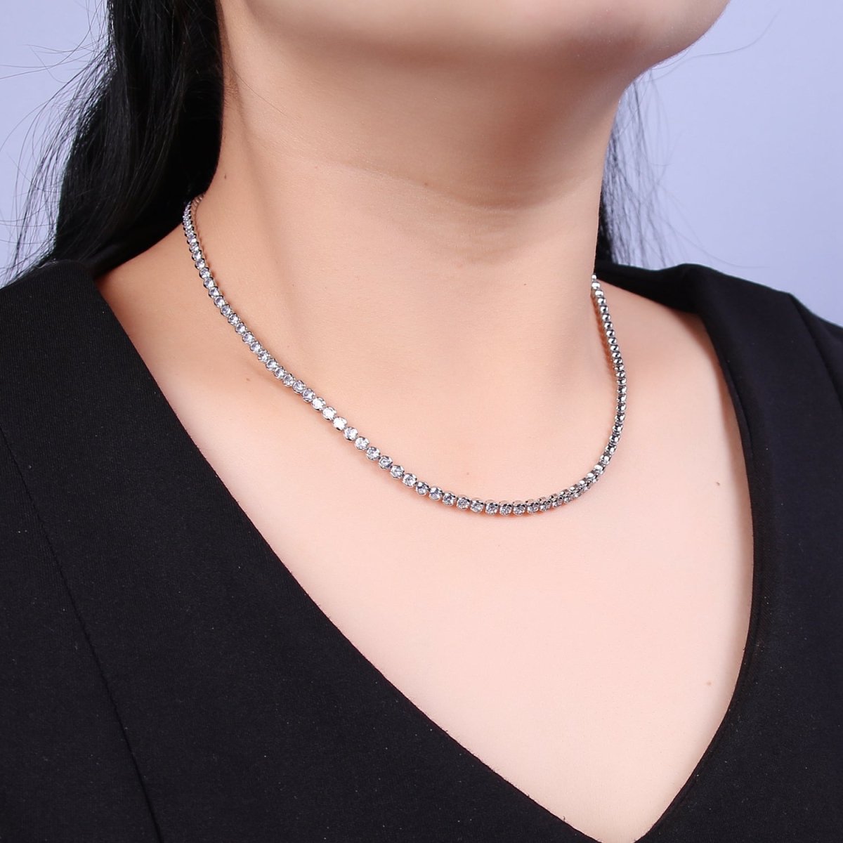 Round Cubic Zirconia Tennis Necklace , Diamond Necklace , 14K Gold Filled Tennis Adjustable Necklace, Gift for her | WA-600 Clearance Pricing