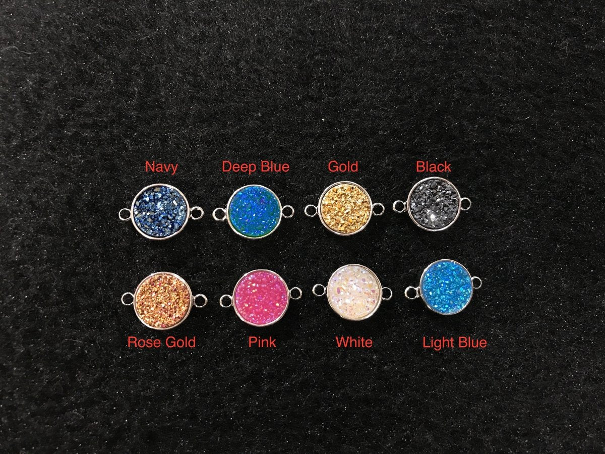 Round Druzy, Circle Geode Double Bails, Choose Your Color Ladies Bracelet Charm Connector, Necklace Pendant, Findings for Jewelry Making F-653 F-654 F-655 F-656 F-657 F-658 F-659