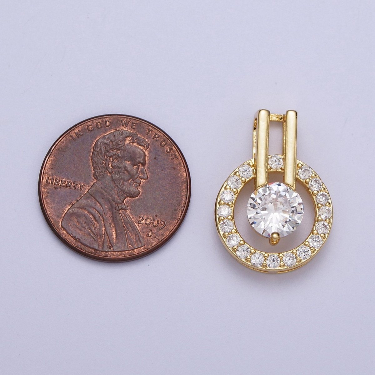 Round Gold Micro Paved Cubic Zirconia Double Bar Bail Pendant For Jewelry Making | X-546