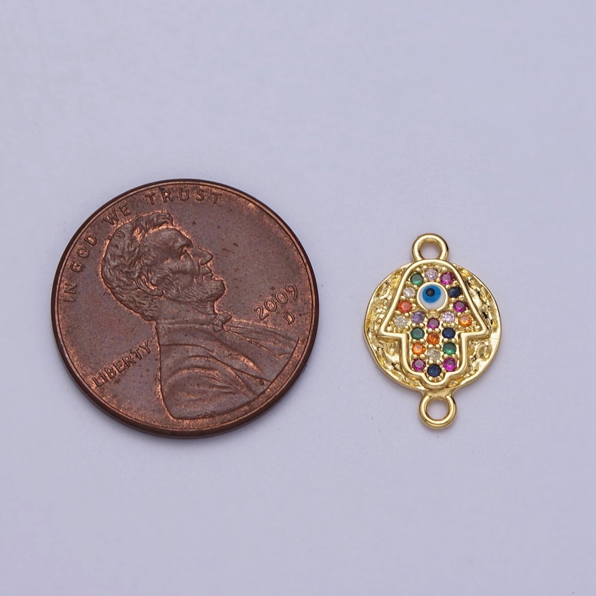 Round Hammered Evil Eye Multicolor Micro Paved CZ Gold Link Connector | Y-669