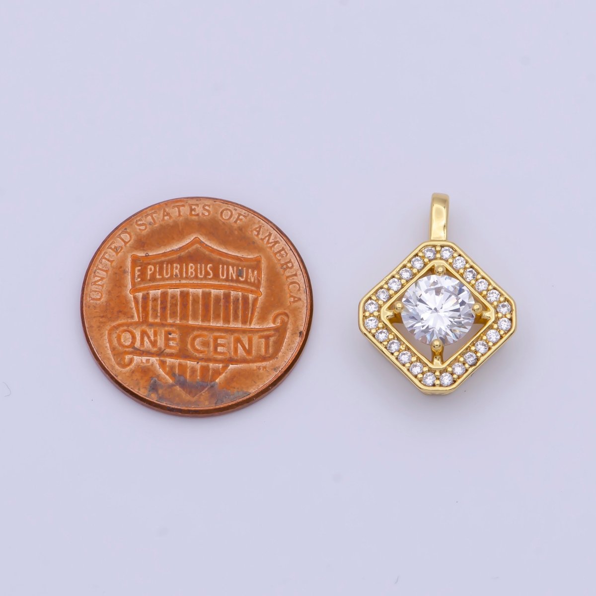Round Micro Paved Cubic Zirconia Gold Rhombus Pendant For Necklace Making | X-499