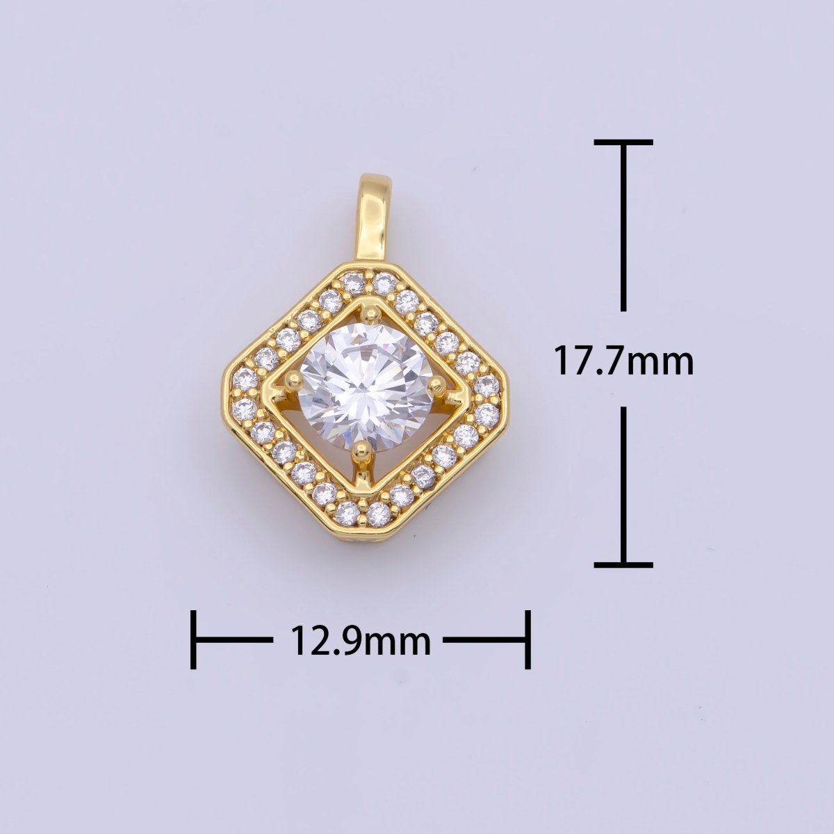 Round Micro Paved Cubic Zirconia Gold Rhombus Pendant For Necklace Making | X-499