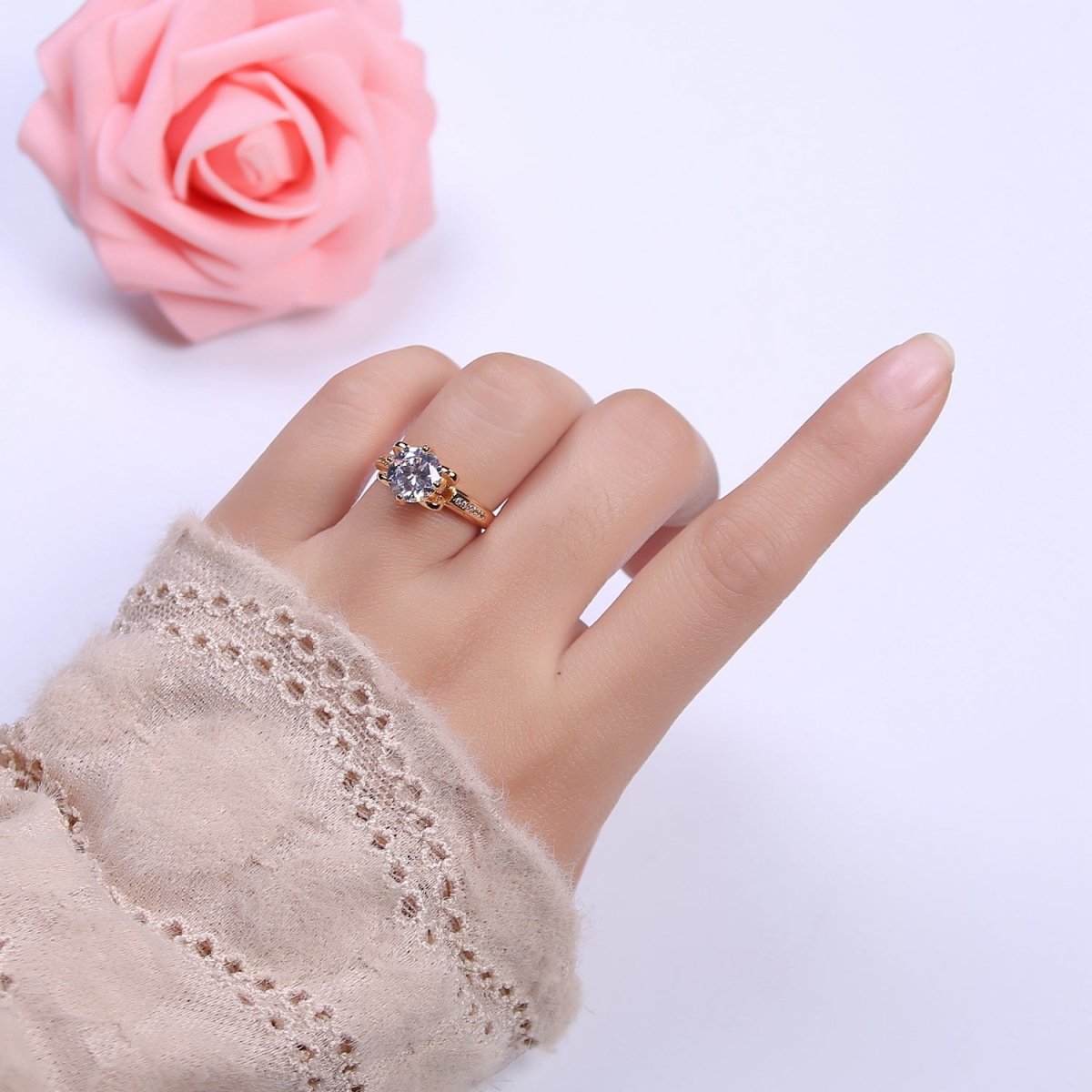 Round Moissanite Bridal Ring Cz Bridal Gold Ring Engagement Ring, Anniversary Ring Christmas Gift U-305