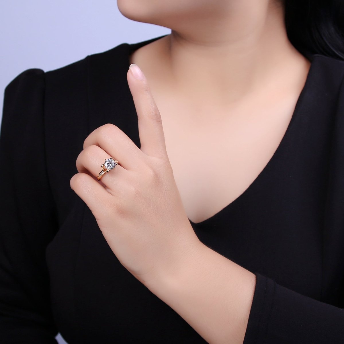 Round Moissanite Bridal Ring Cz Bridal Gold Ring Engagement Ring, Anniversary Ring Christmas Gift U-305