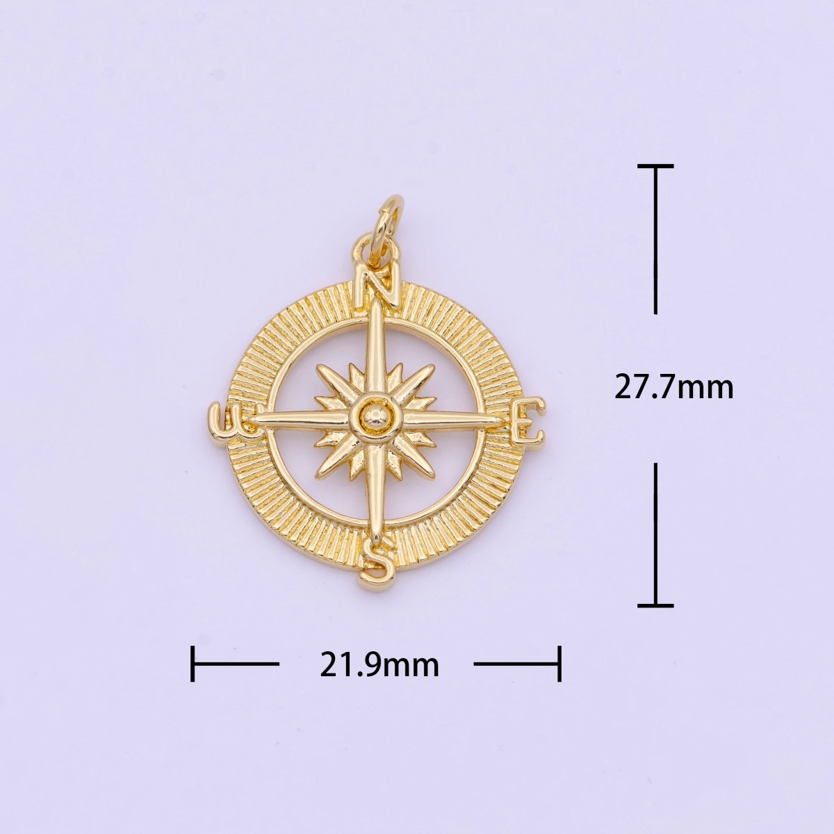 Round Open Compass Star Textured Line Gold Charm | D-573