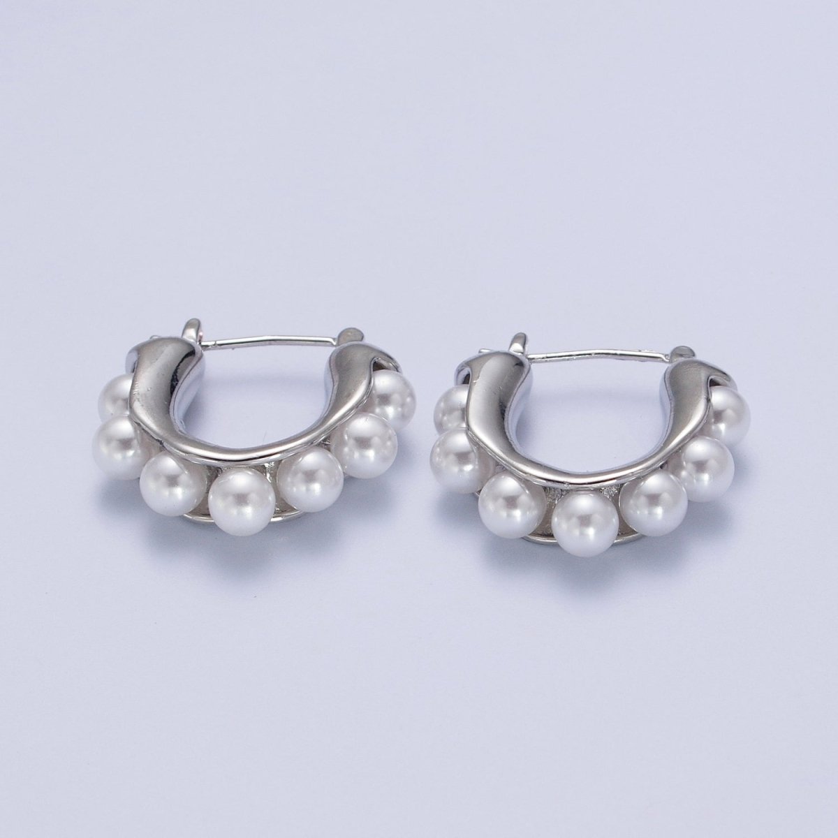 Round Pearl Lined 24.3mm Gold / Silver Latch Geometric Hoop Earrings | AD-114 AD-196