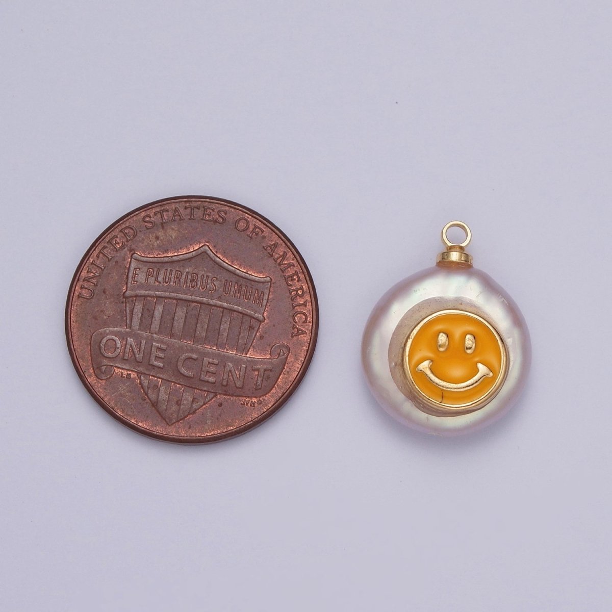 Round Smiley Face Enamel on Freshwater Pearl Charm For Jewelry Making | X-154